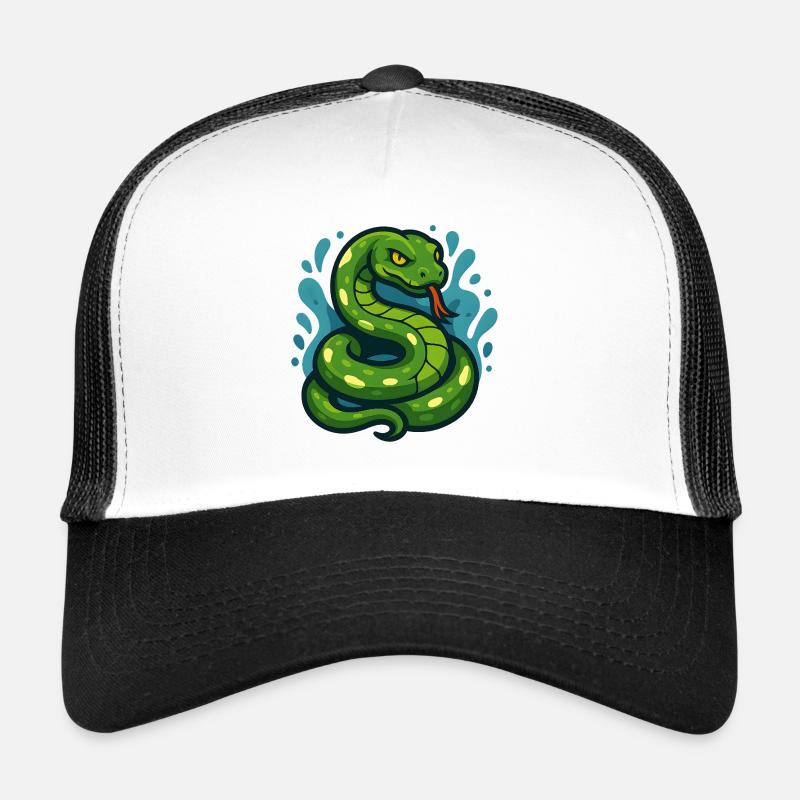 Green Tree Python Snake in Wave - Trucker Cap - white/black
