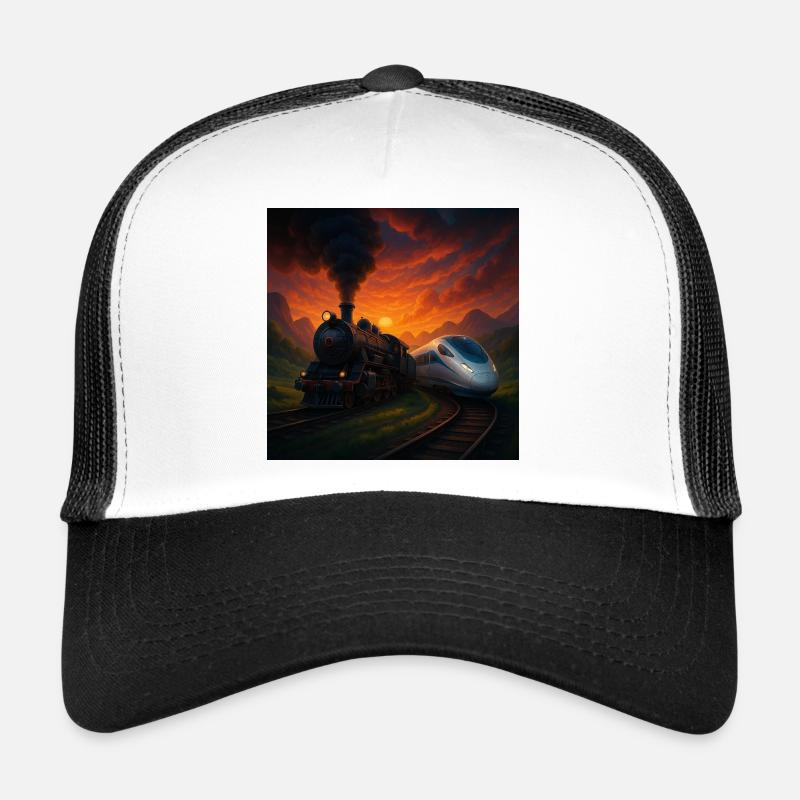 Dampfzug vs Zukunftszug - Trucker Cap - Weiß/Schwarz