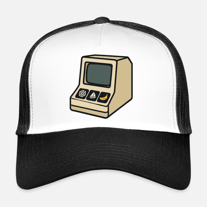 Retro AI computer with iconic symbols Trucker Cap