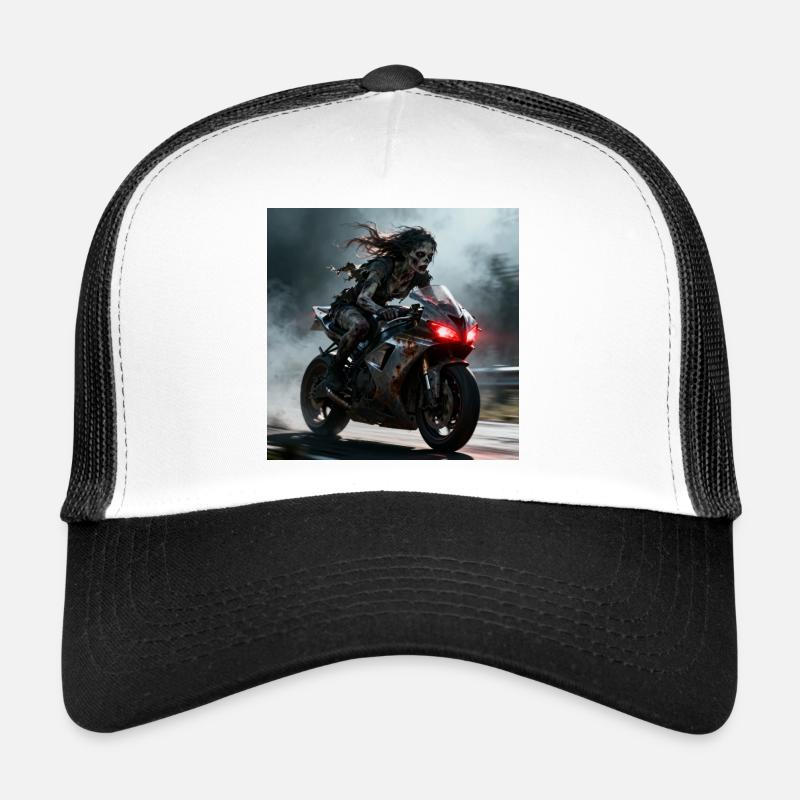 Zombie rider on rusty machine Trucker Cap