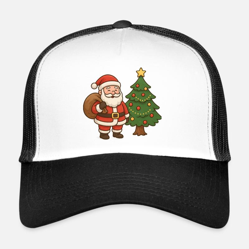 Santa Claus with Christmas Tree Illustration Trucker Cap