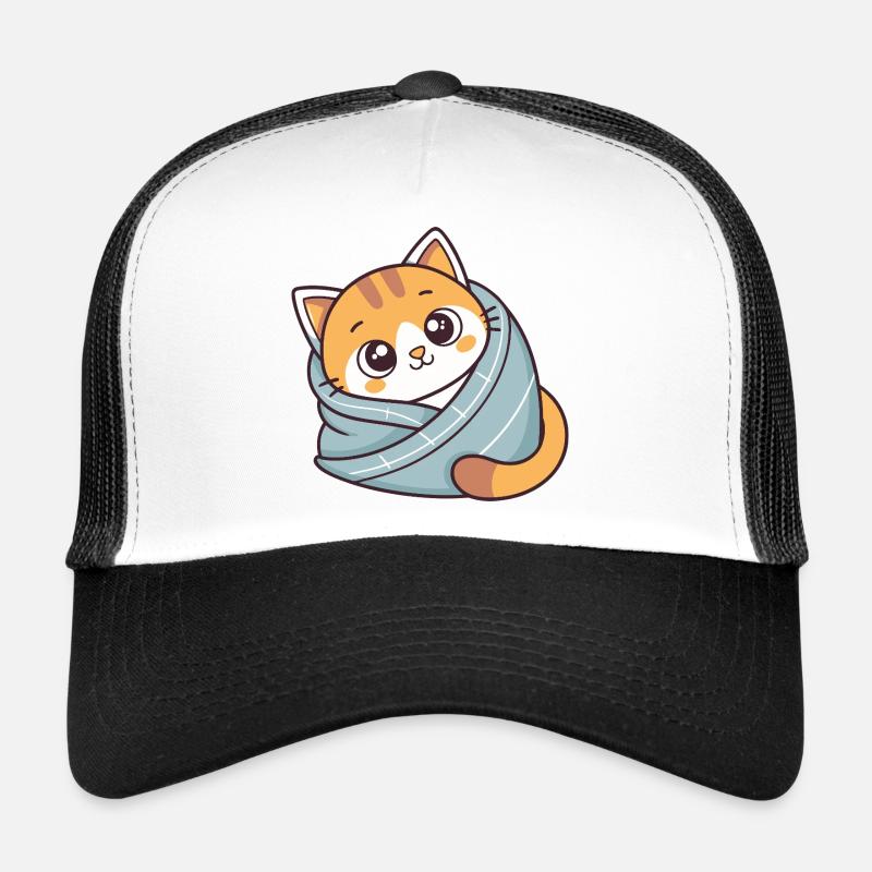 Chaton doux echarpe bleue Casquette trucker 
