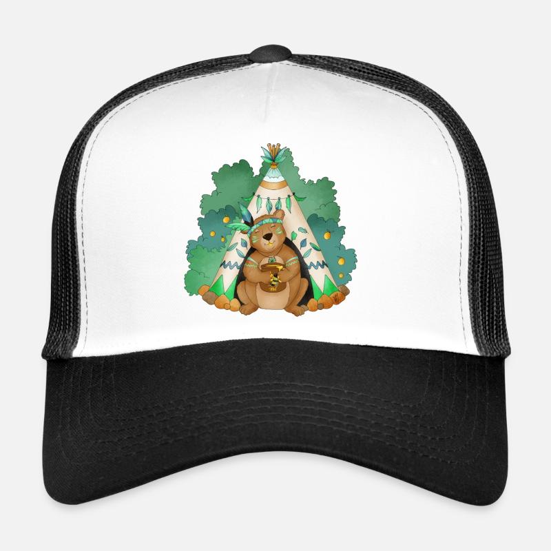 bear in front of his teepee Trucker Cap