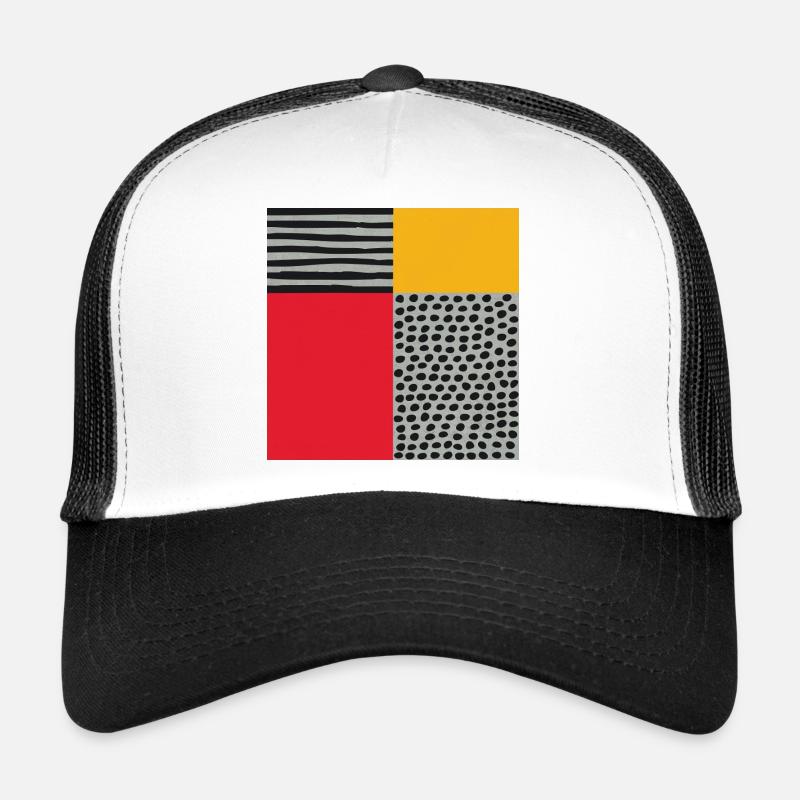 Scandi Art: Abstract Geometry in Red-Orange Trucker Cap
