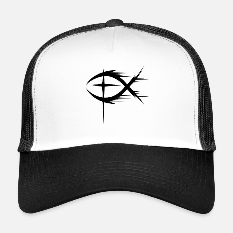 Fisch+Kreuz Symbol Modern - Trucker Cap - Weiß/Schwarz