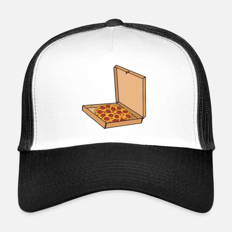 Pizza mit Pepperoni in einer Schachtel Trucker Cap