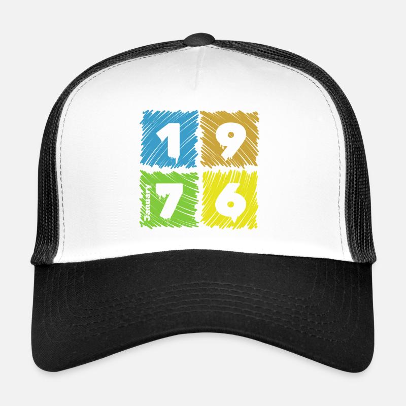 50. Geburtstag Farbige Patches since 01/1976 - Trucker Cap - Weiß/Schwarz