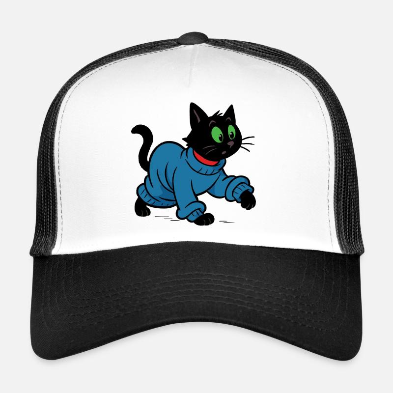 Meeko im übergroßen Pullover - Trucker Cap - Weiß/Schwarz