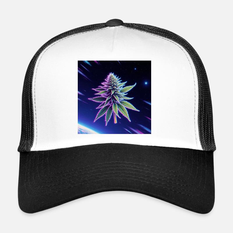 Neon Weltraum Cannabis Blatt Trucker Cap