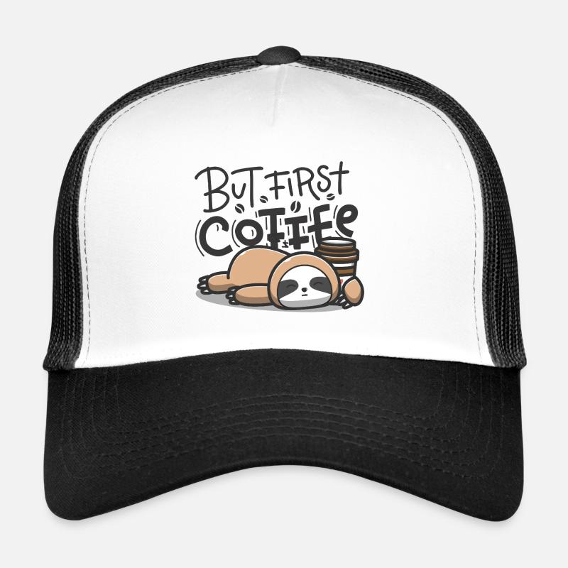 But First Coffee Schlafender Sloth - Trucker Cap - Weiß/Schwarz