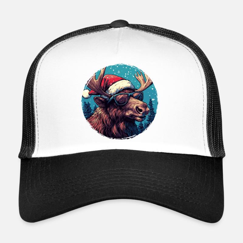 Rentier mit Sonnenbrille - Trucker Cap - Weiß/Schwarz
