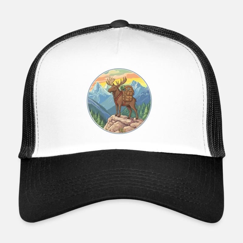 Randonnée de l’orignal mignon, camping en montagne - Casquette trucker - blanc/noir