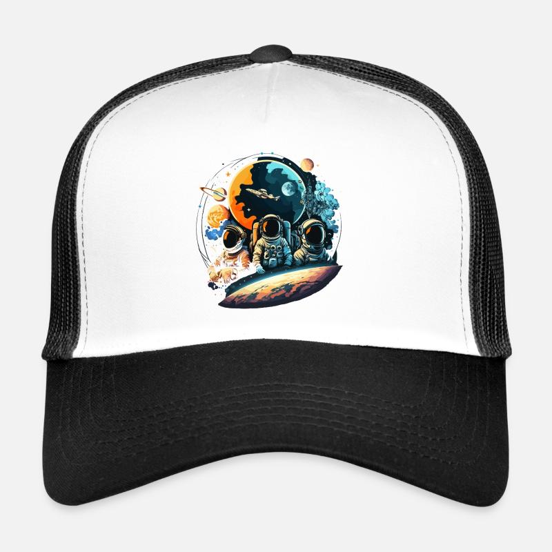Astronauts in orbit planet view Trucker Cap