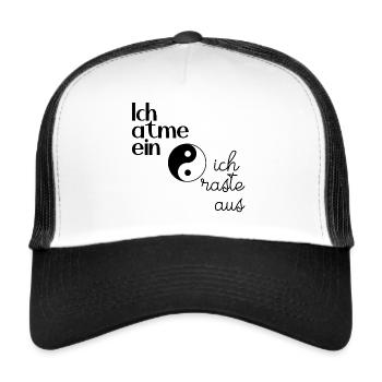 Yoga Humor – Ich atme ein, ich raste aus - Trucker Cap - Weiß/Schwarz - Vorne