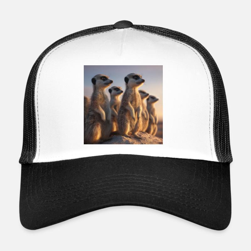 Wachsame Meerkatzen im Abendlicht Erdmännchen - Trucker Cap - Weiß/Schwarz