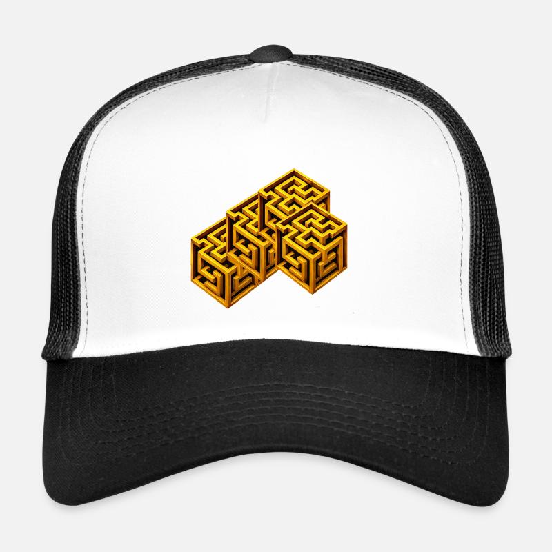 Golden Labyrinth Cube - Trucker Cap - white/black