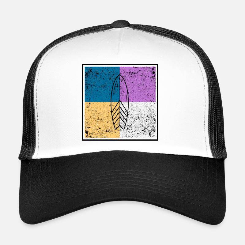 Surfbrett auf vierfarbigem Quad-Design - Trucker Cap - Weiß/Schwarz
