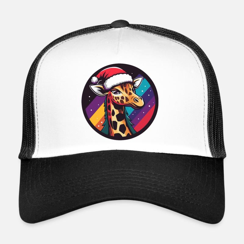 La girafe dans le Père Noël arc-en-ciel Casquette trucker 