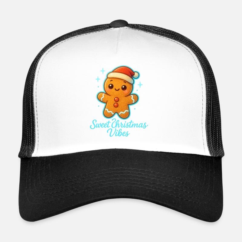 Weihnachtslebkuchen mit Santa-Hut - Trucker Cap - Weiß/Schwarz