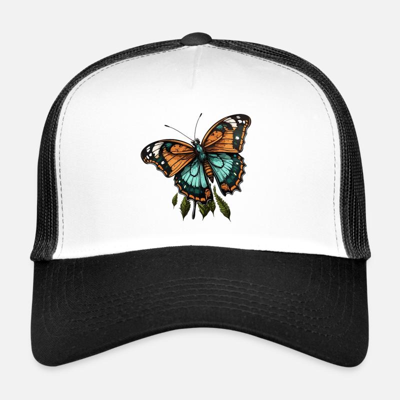 Papillon sarcelle orange Casquette trucker 