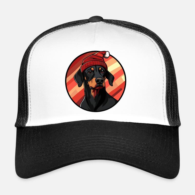 Doberman with Santa hat Trucker Cap