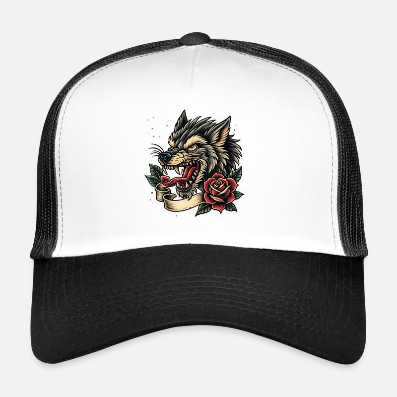 Loup avec ruban de rose Casquette trucker 