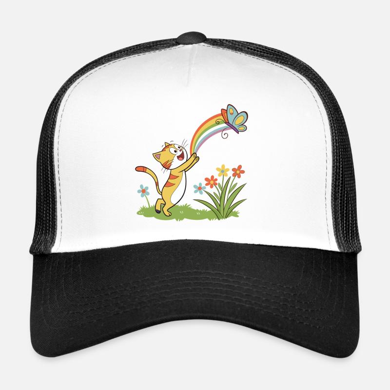 Chaton Rainbow Chase - Casquette trucker  - blanc/noir