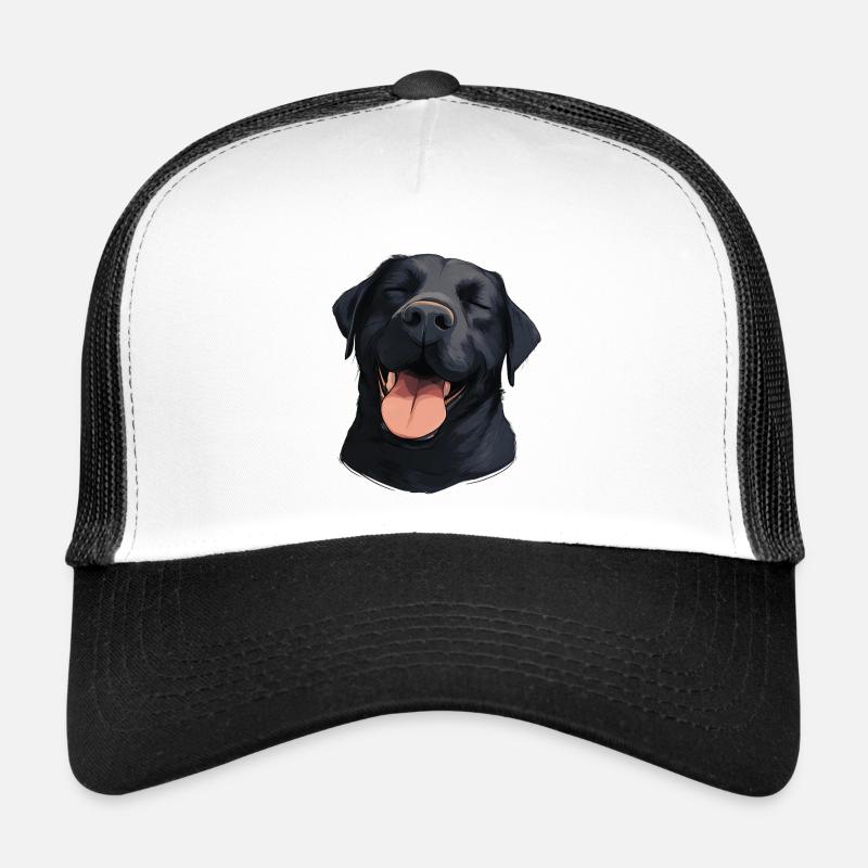 Happy Schwarzer Labrador - Hund mit Lächeln - Trucker Cap - Weiß/Schwarz