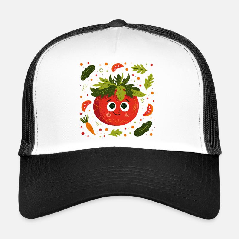 Tomate joyeuse avec une couronne d’herbes Casquette trucker 