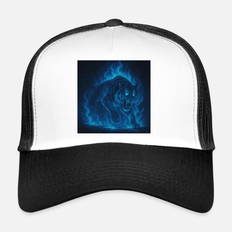 Blue Neon Tiger Flame - Trucker Cap - white/black