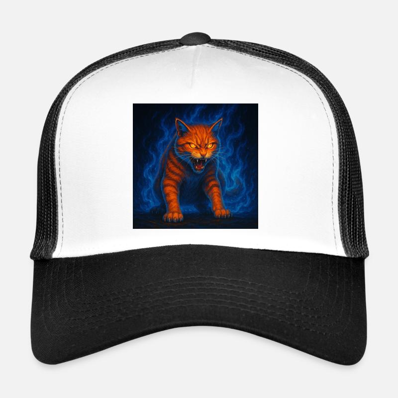 Flaming cat in blue flames Trucker Cap