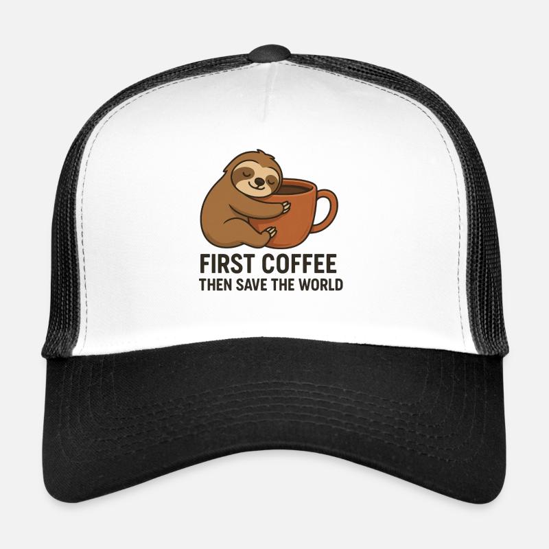 Sloth Coffee Morning: Save the World - Trucker Cap - white/black