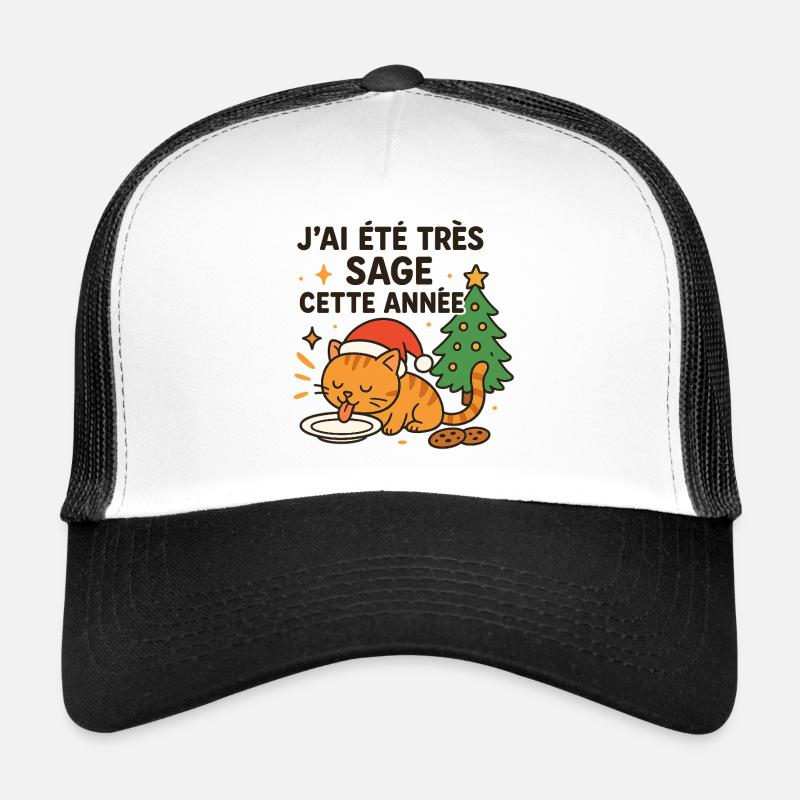 Chat Noël Sage et Gourmand Casquette trucker 