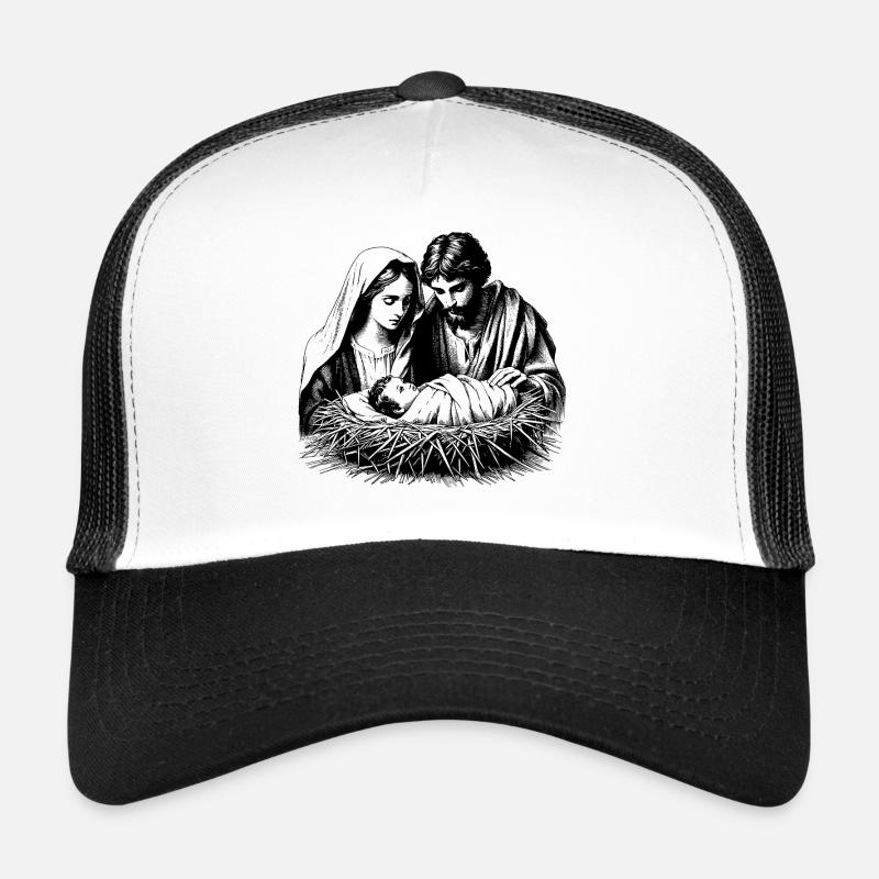 Weihnachtskrippe mit der Sagrada Familia - Trucker Cap - Weiß/Schwarz