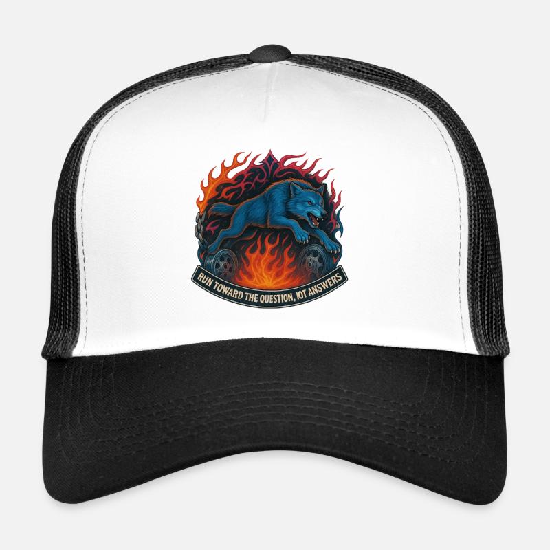 Blue wolf in a circle of flames Trucker Cap