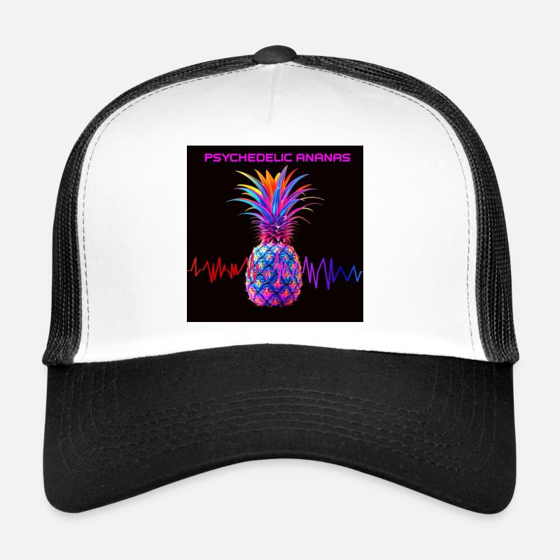 Psychedelischer Ananas Neonprint - Trucker Cap - Weiß/Schwarz
