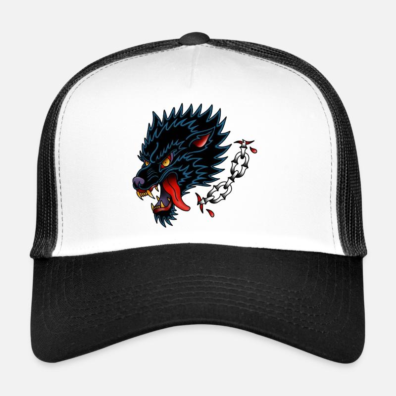 Style de tatouage à l’ancienne Black Wolf Casquette trucker 