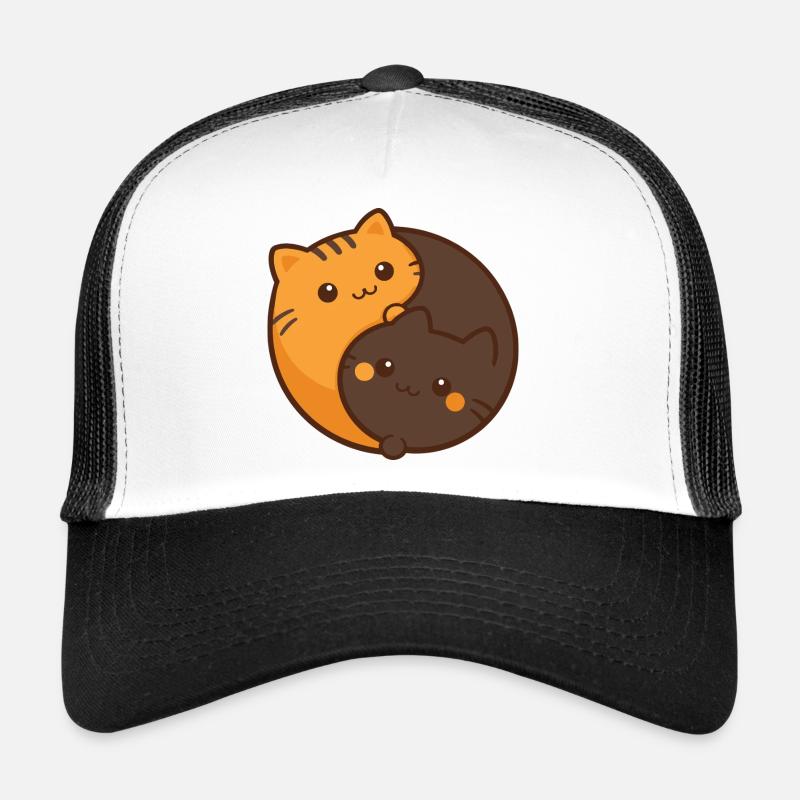 Kuschelkatzen Duo Umarmung Jing Jang - Trucker Cap - Weiß/Schwarz
