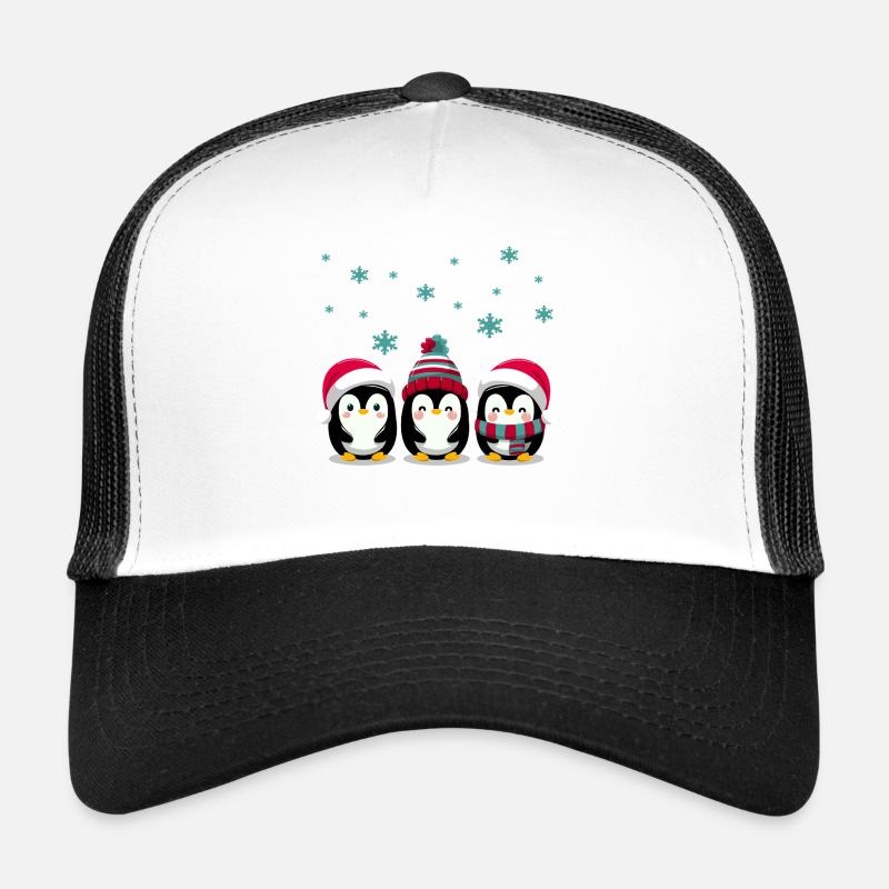 Three penguins with Christmas hats - Trucker Cap - white/black