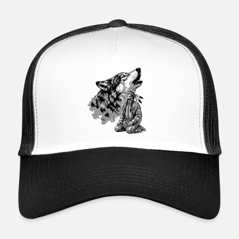 Indianer Krieger mit heulendem Wolf Trucker Cap