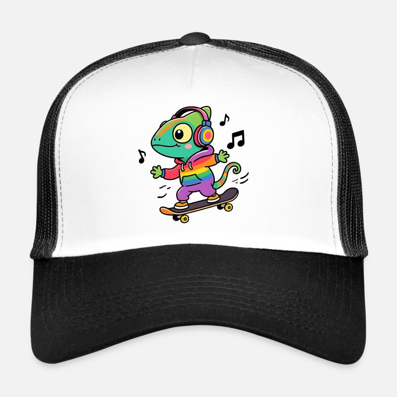 Regenbogen-Chamäleon auf Schlittschuh - Trucker Cap - Weiß/Schwarz