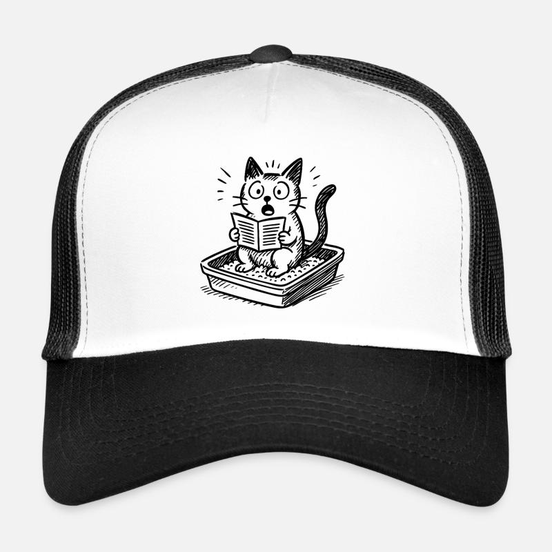 Reading cat on litter box humor Trucker Cap