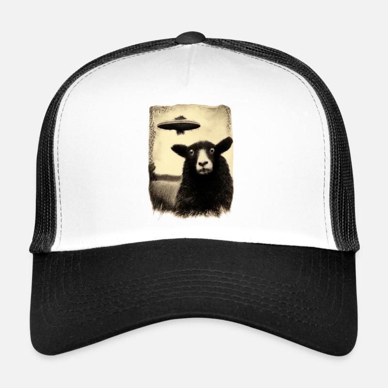 UFO Sheep in Vintage Sketch Style - Trucker Cap - white/black