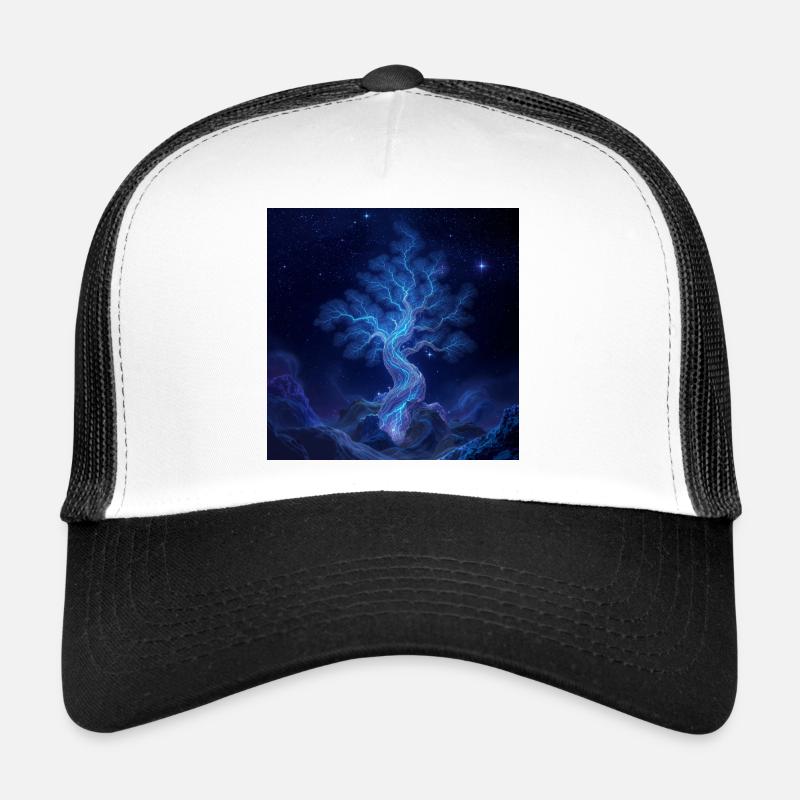 Blue Lightning Tree Night Art Trucker Cap