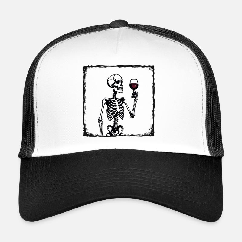 Squelette avec verre à vin Connaisseur de vins millésimés Casquette trucker 