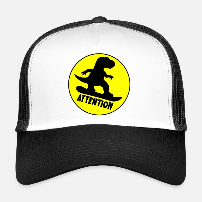 Attention Snowboarding Dinosaur Trucker Cap