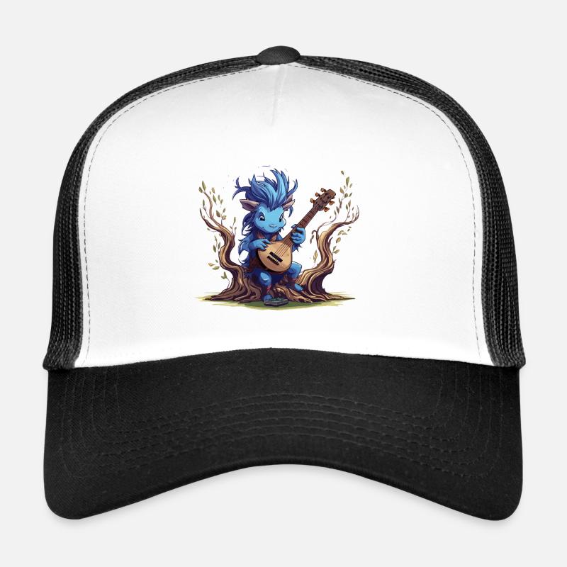 Blue leprechaun with lute in the forest Trucker Cap