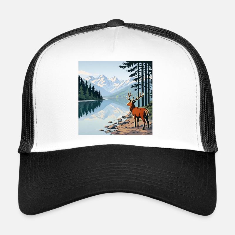 Deer at the mountain lake - Trucker Cap - white/black