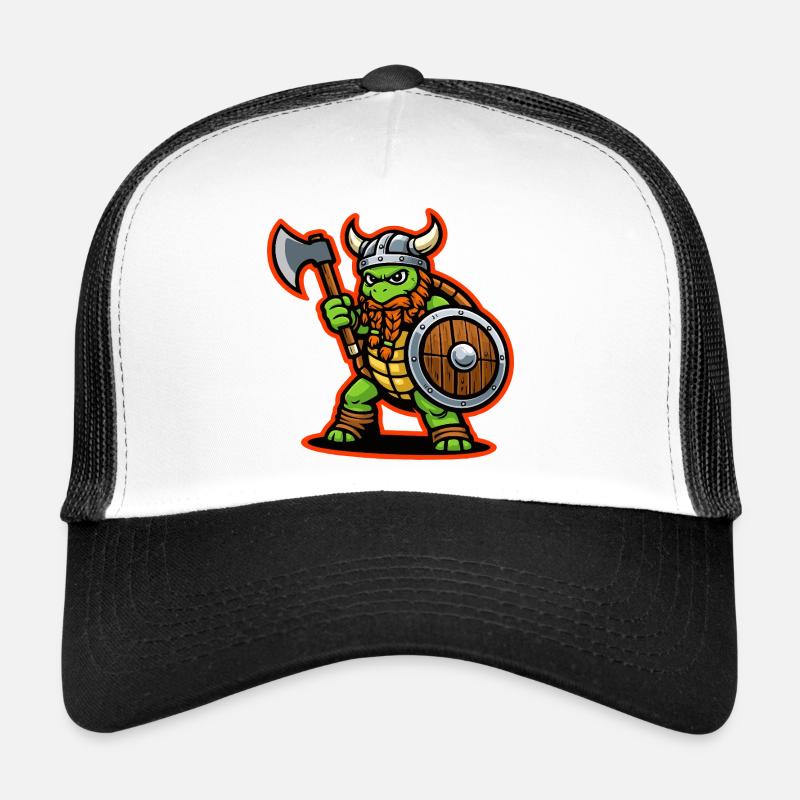 Viking Turtle Warrior Axe Shield Mascot - Trucker Cap - white/black