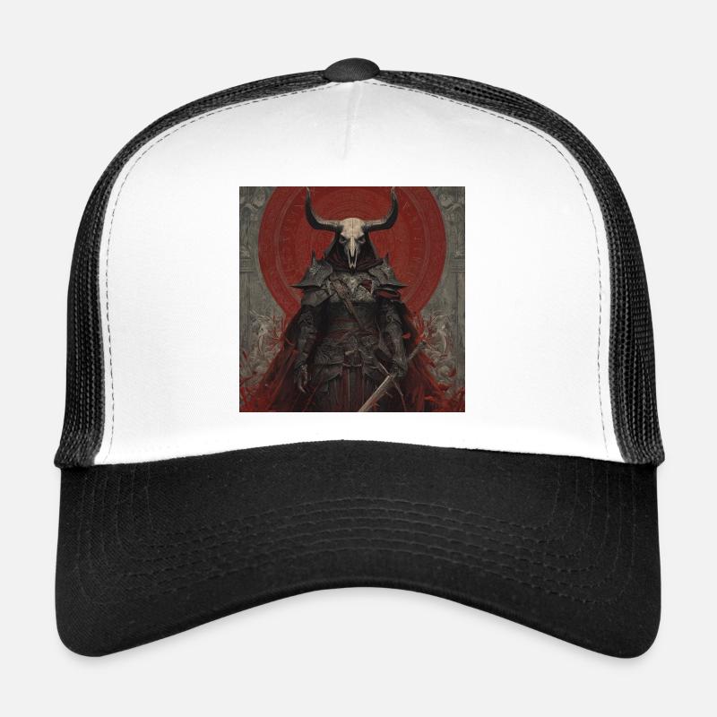 Guerrier Démon avec Casque de Crâne - Casquette trucker  - blanc/noir